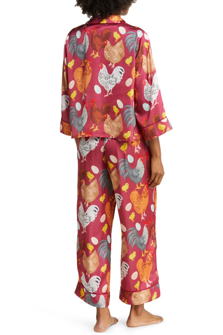 Chickens Satin Pajamas, Alternate, color, MAROON