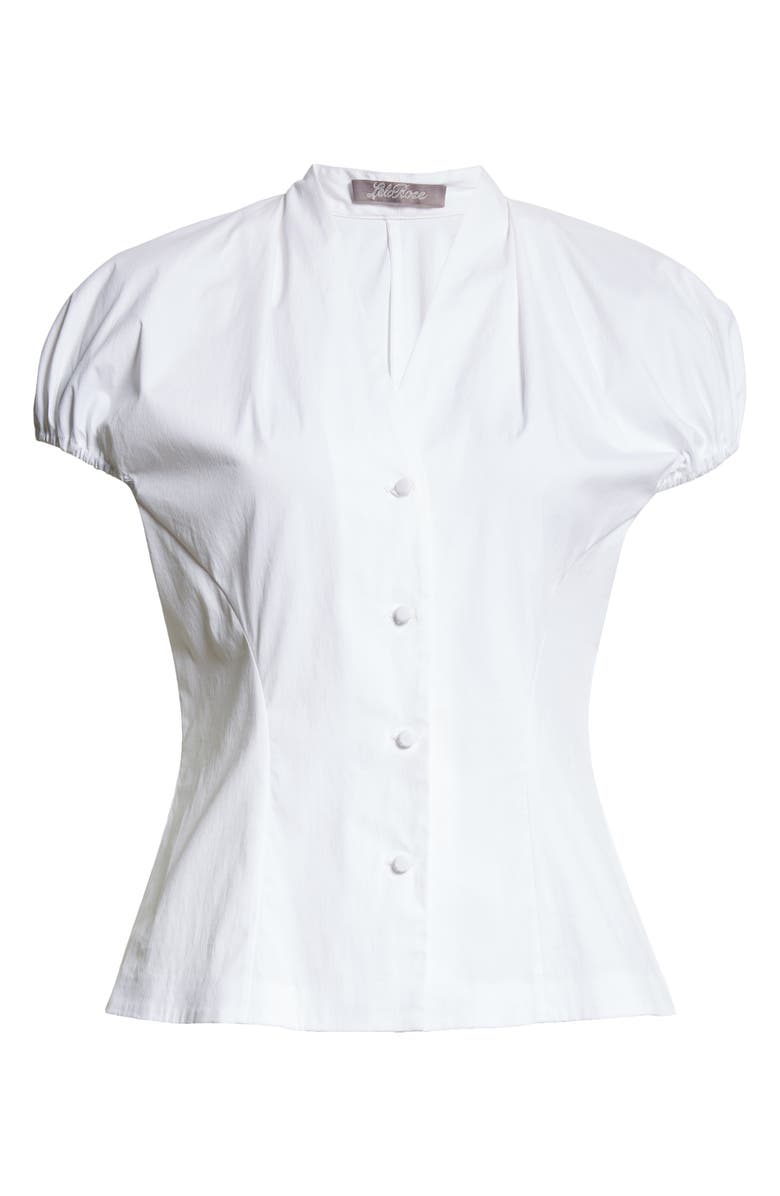 Lela Rose V-Neck Poplin Button-Up Shirt, Alternate, color, Ivory