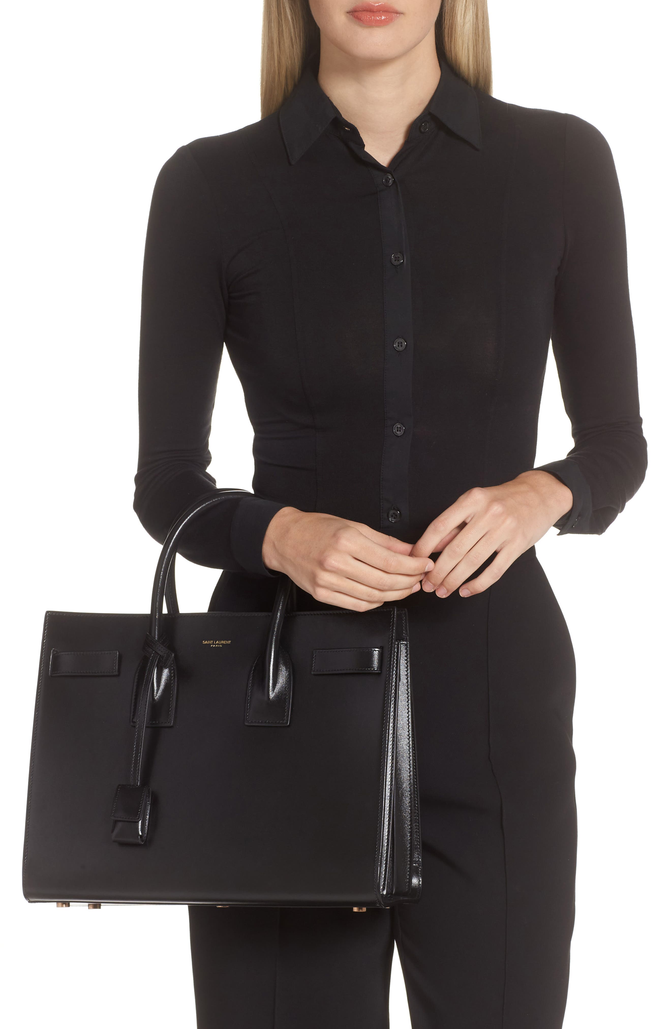 Saint Laurent Small Sac de Jour Leather Tote with Pouch, Alternate, color, 