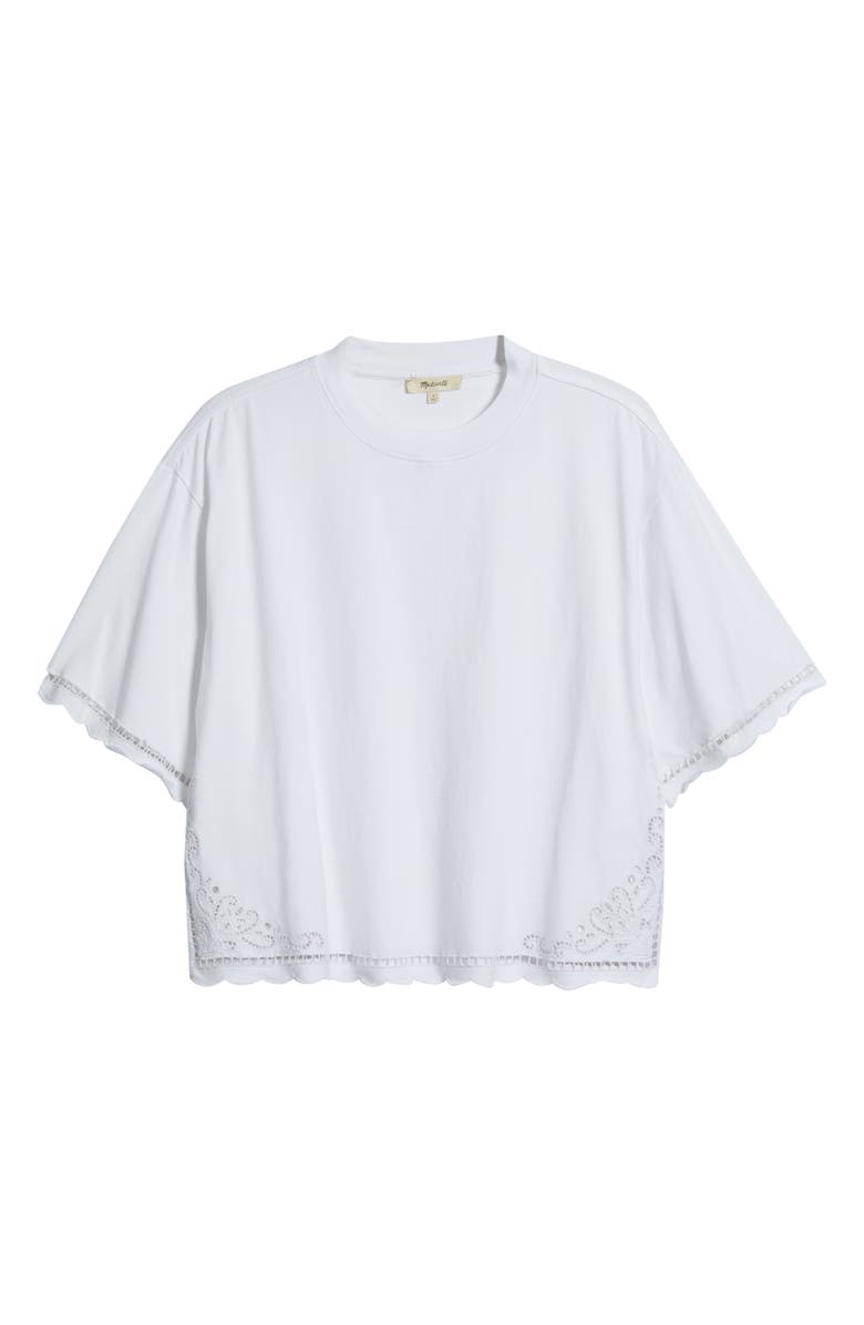 Madewell Allday Embroidered Boxy Crop T-Shirt, Main, color, White