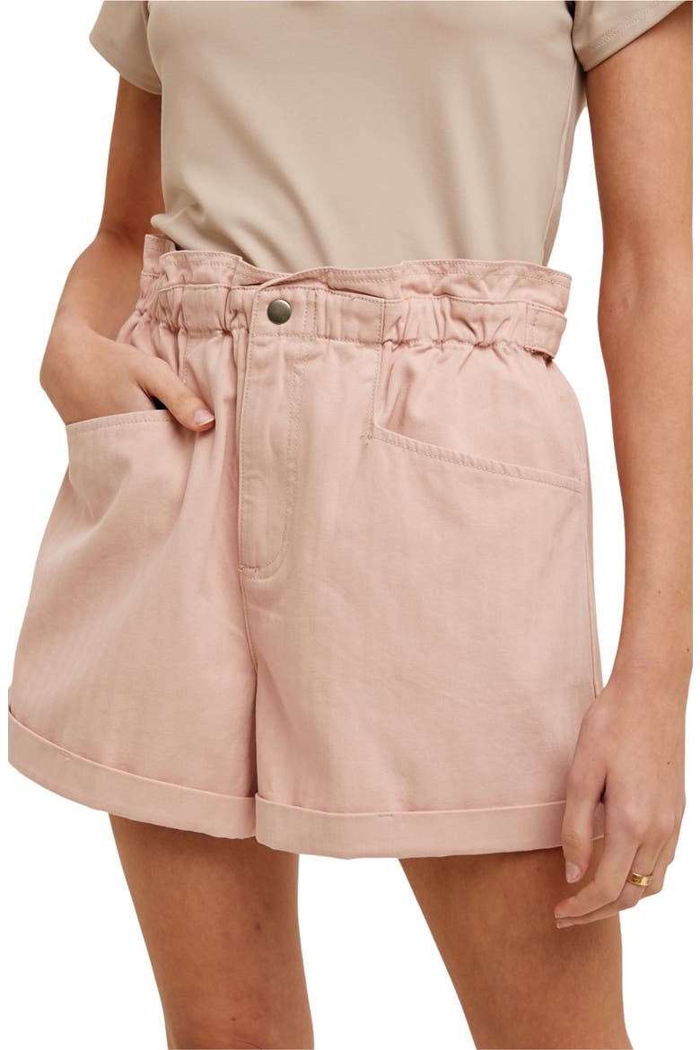 Paperbag Waist Twill Shorts, Main, color, ROSE