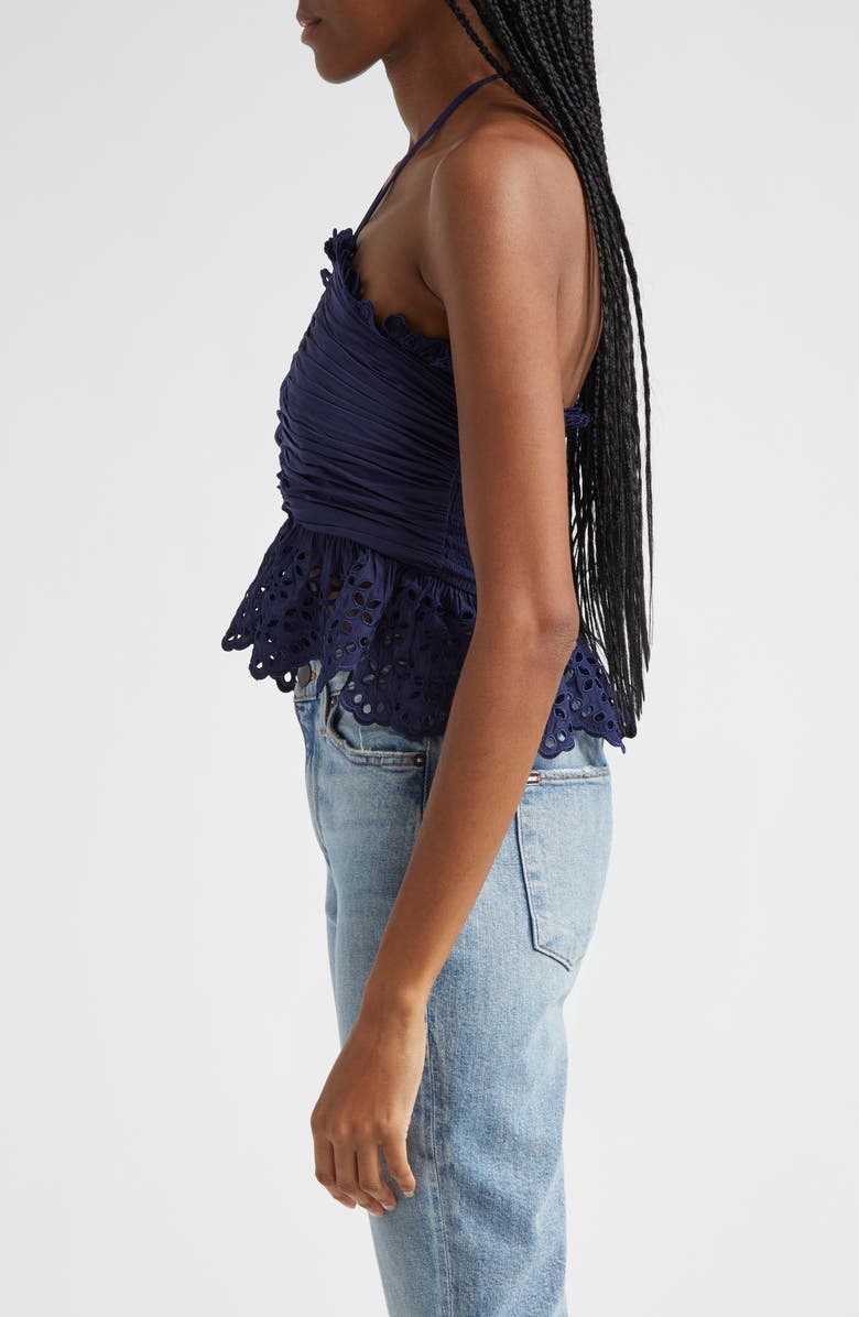 Ramy Brook Michelle Eyelet Peplum Halter Top, Alternate, color, Spring Navy
