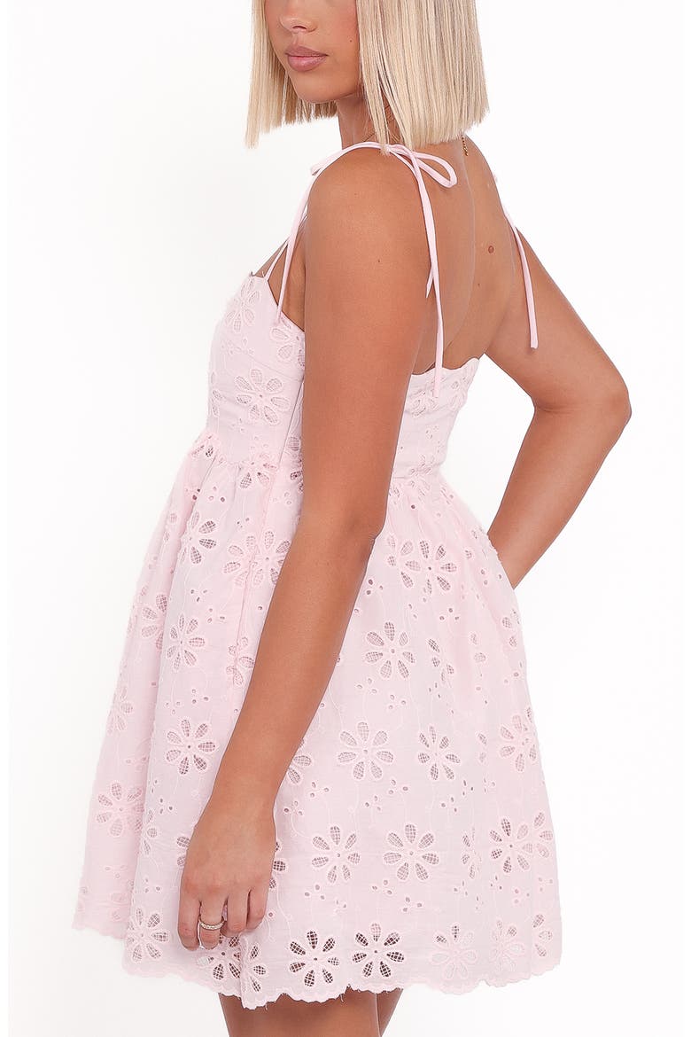 Lynne Eyelet Tie Strap Cotton Minidress, Alternate, color, PINK BRODERIE