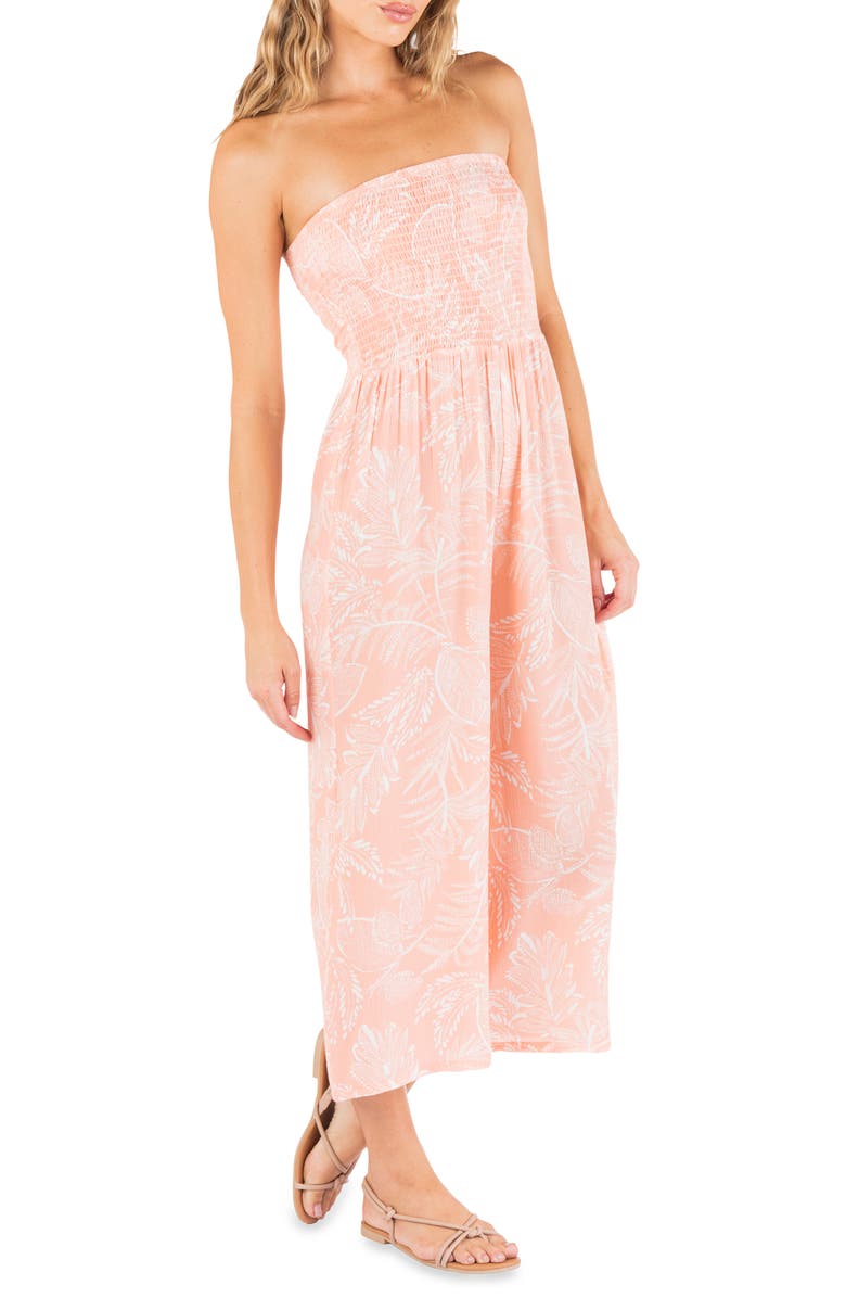 Hurley Beach Bloom Floral Strapless Crop Jumpsuit, Alternate, color, Peach Print