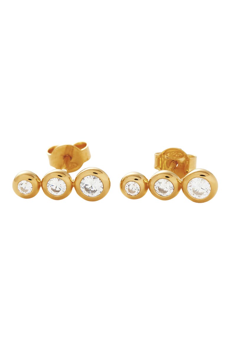 Triple Cubic Zirconia Stud Earrings, Alternate, color, GOLD