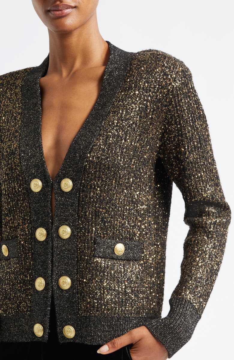 L'AGENCE Jinny Sequin Cardigan, Alternate, color, Black/ Gold Sequin