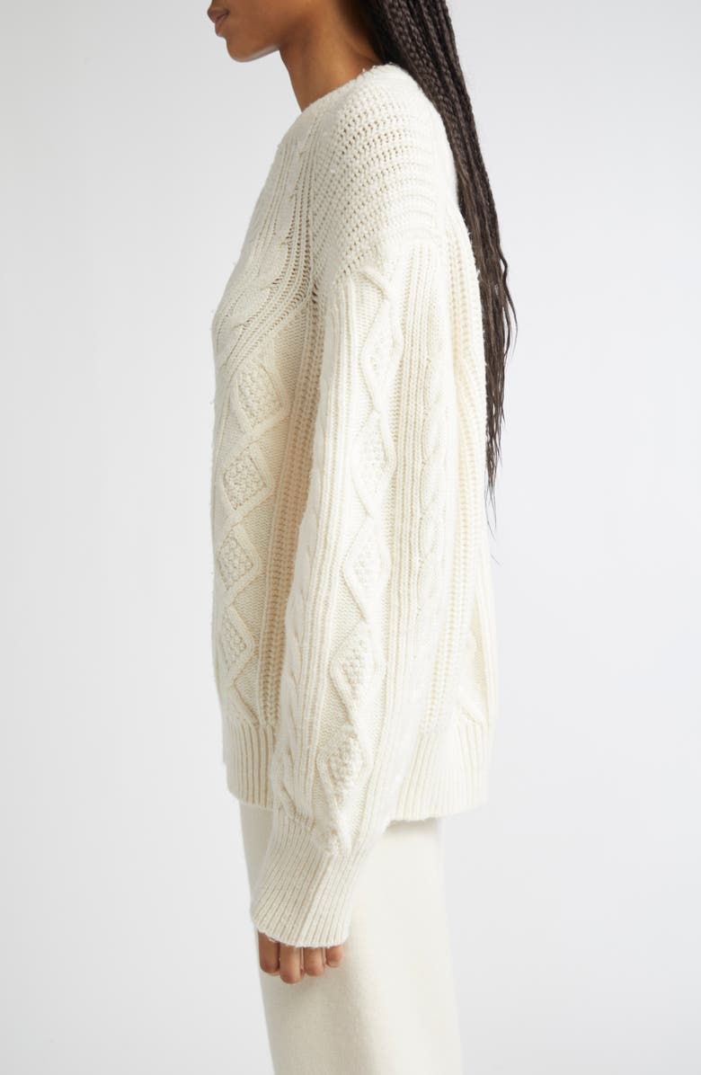 LOULOU DE SAISON Silva Wool & Cashmere Cable Knit Sweater, Alternate, color, Ivory