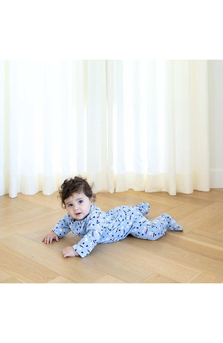 Norani Stretch Organic Cotton Zip Footie - Holiday Snowmen, Alternate, color,