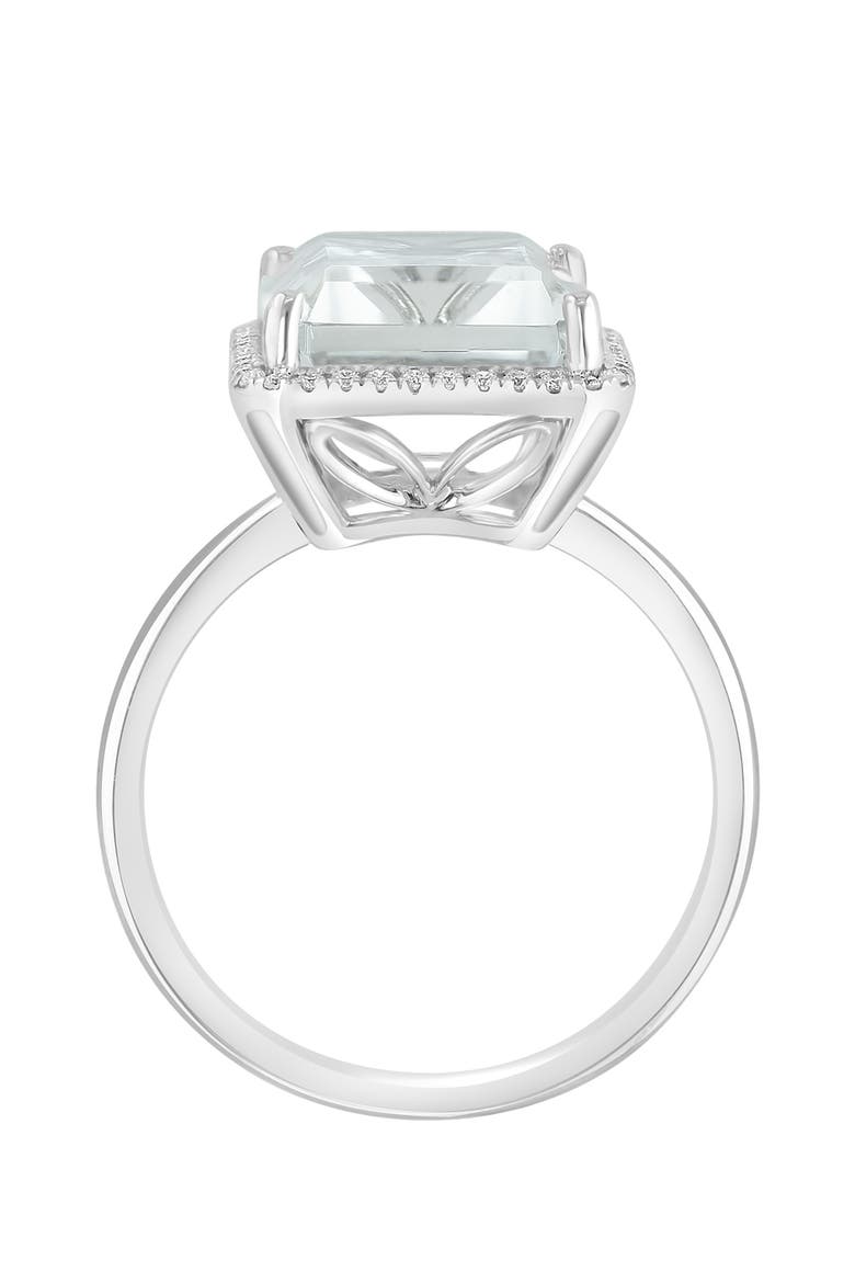 14K White Gold Large Emerald Cut White Topaz Diamond Halo Ring, Alternate, color, 14K Gold