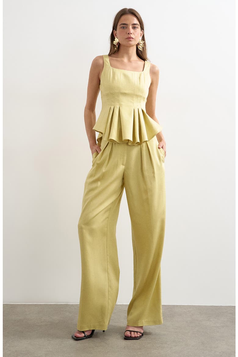 Pleated Peplum Top, Main, color, YELLOW