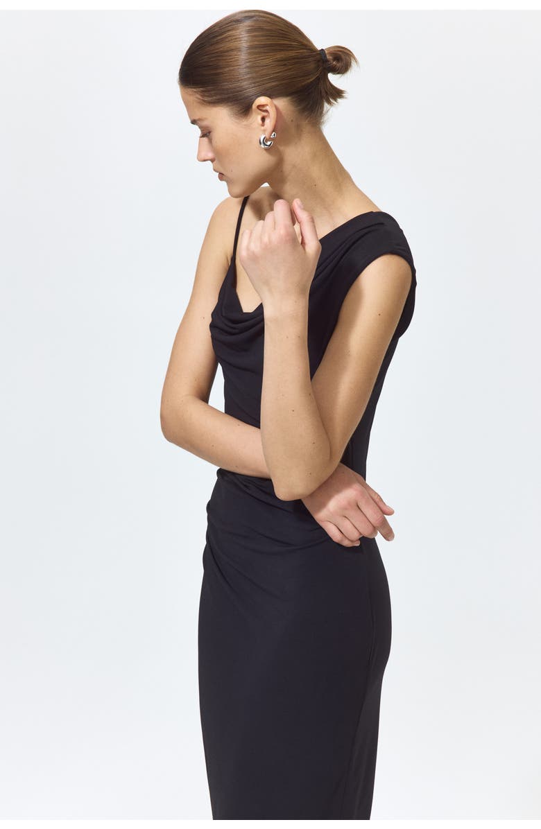 H&M Asymmetric Jersey Dress, Alternate, color, Black