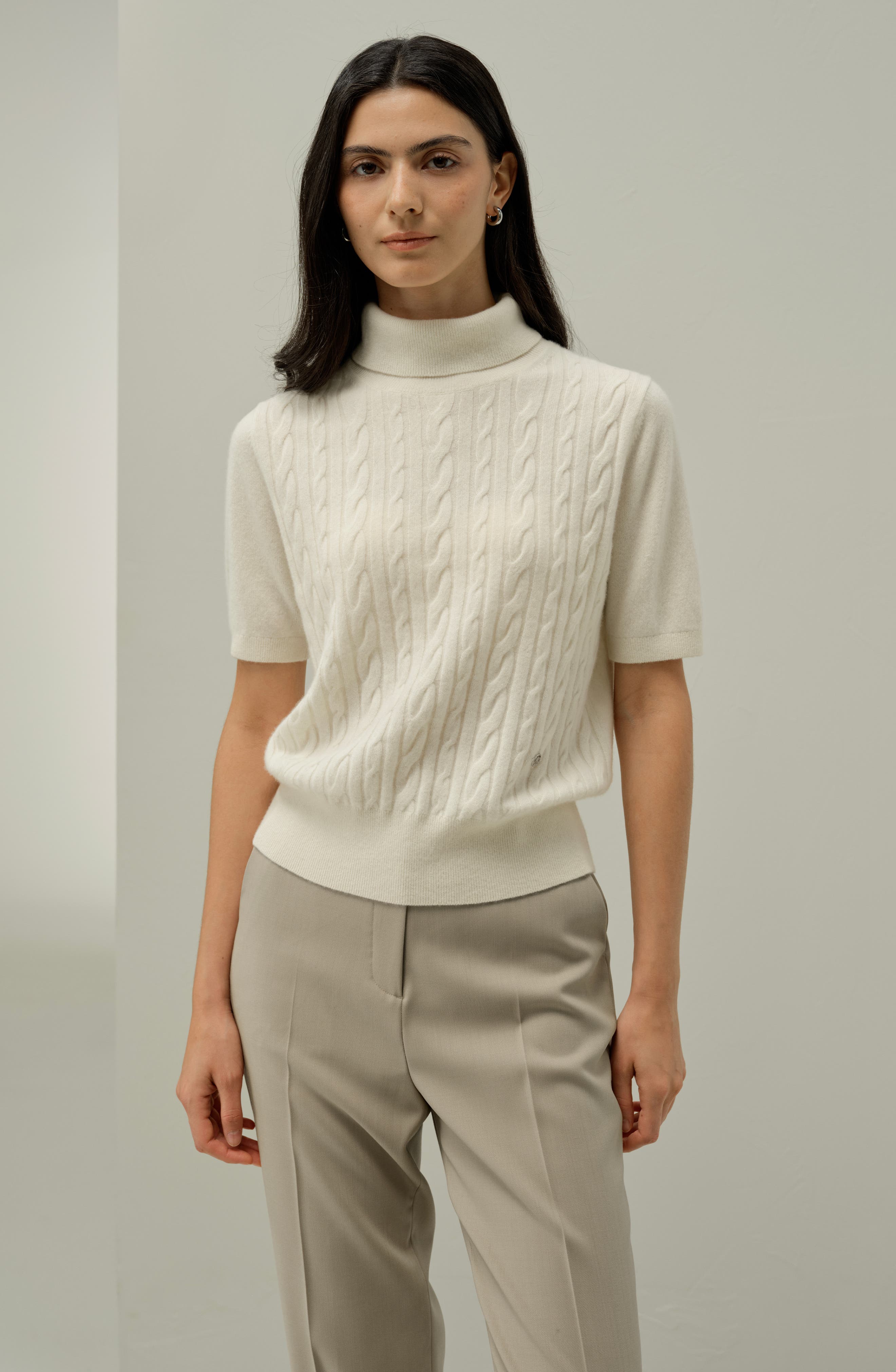 Cable-Knit Baby Cashmere Turtleneck Top - image 2
