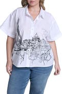 KARL LAGERFELD PARIS Paris Scene Cotton Poplin Button-Up Shirt