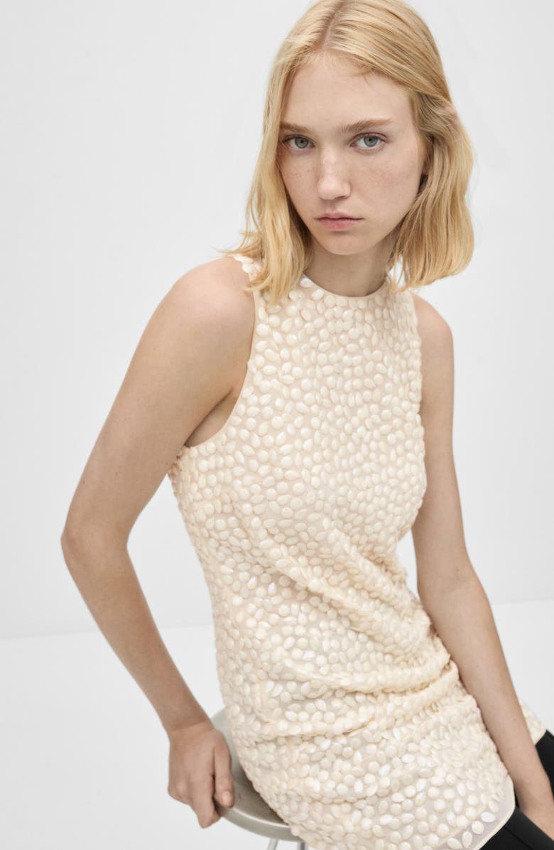 MANGO Beaded Sleeveless Shift Dress, Alternate, color, 