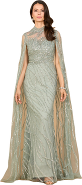 LARA New York High Neck Gown with Long Cape Sleeves