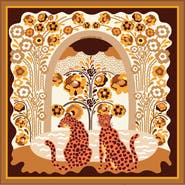 Jessie Zhao New York Double Sided Silk Scarf Of Leopards With Floral Fountain