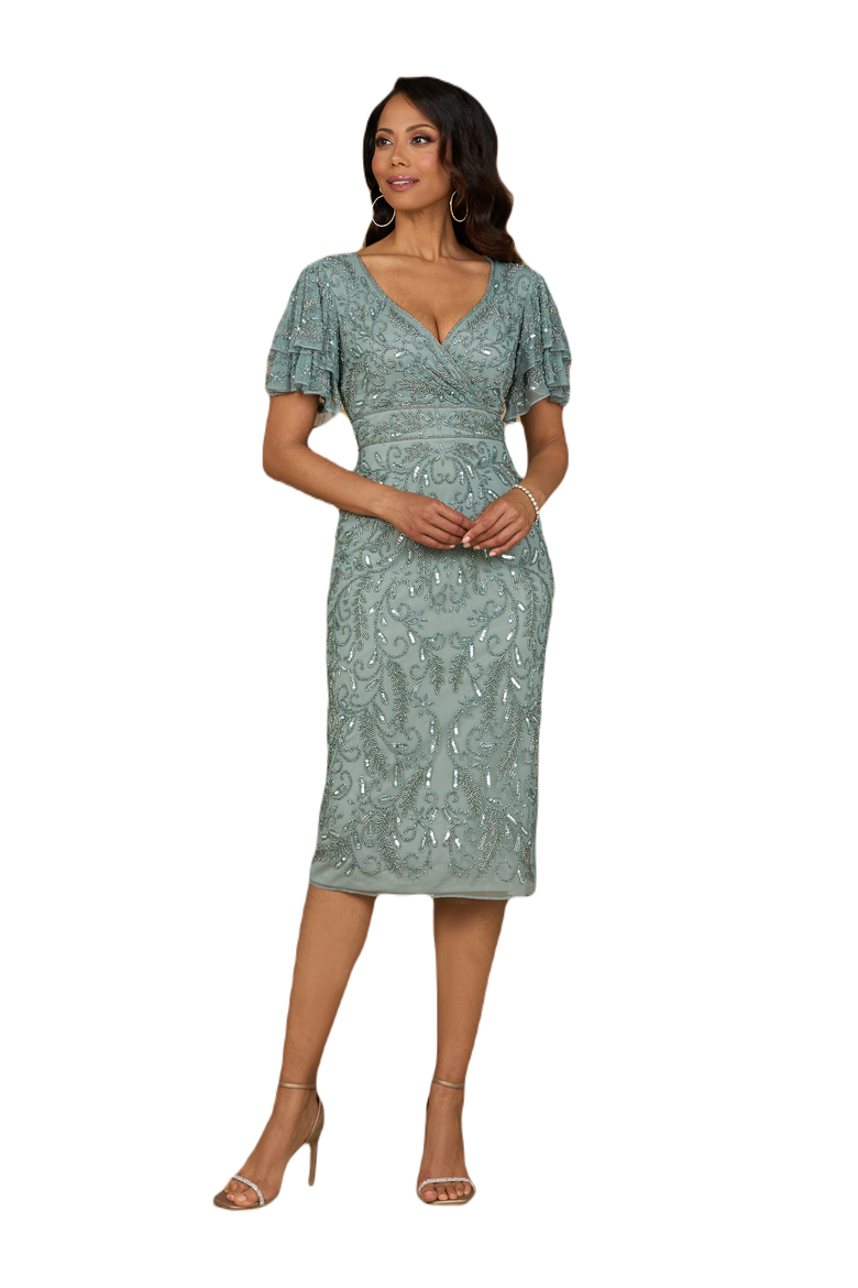 Beaded Midi Dress with Cape Sleeves, Main, color, Dark Sage