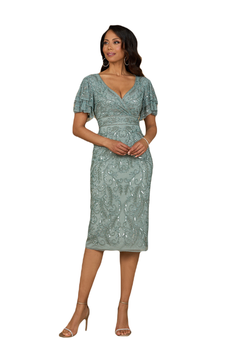 LARA New York Beaded Midi Dress with Cape Sleeves, Main, color, Dark Sage