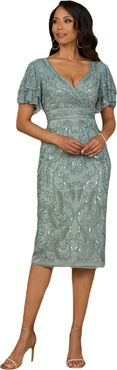LARA New York Beaded Midi Dress with Cape Sleeves