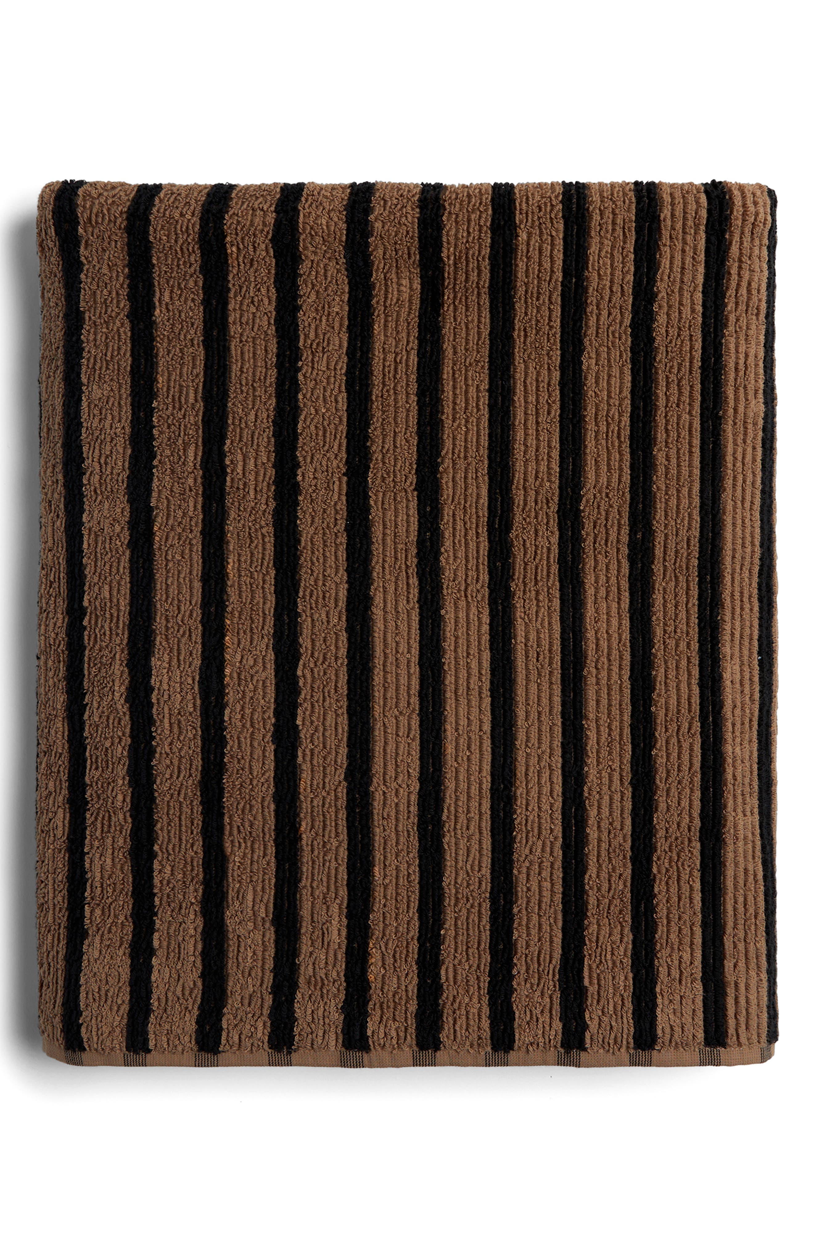 Parachute Resort Stripe Organic Cotton Towel - Camel With Soft Black, Bath Towel