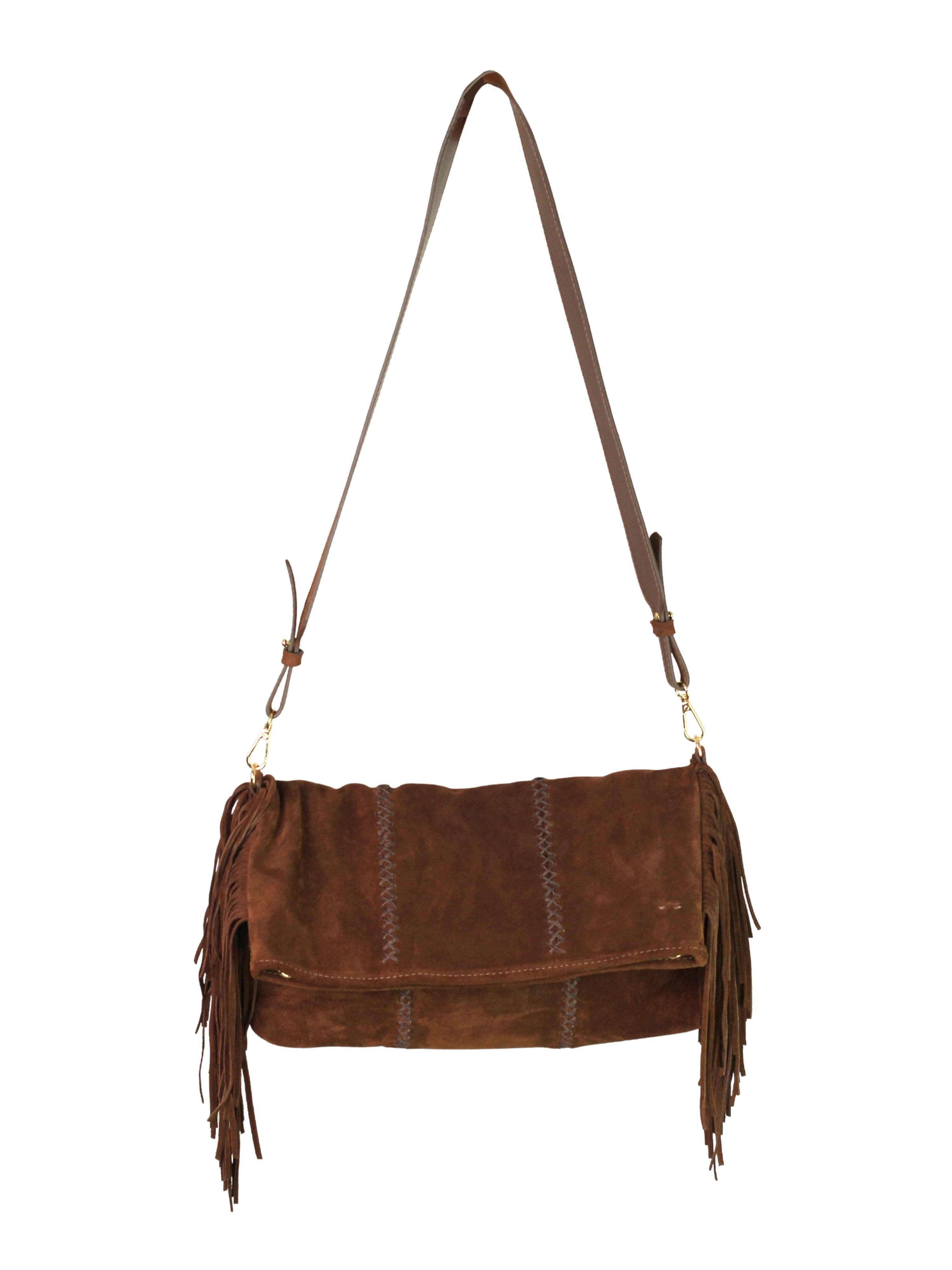 Carlos Falchi Large Fringe Suede Crossbody Messenger, Main, color, Cocoa