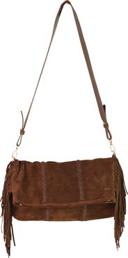 Carlos Falchi Large Fringe Suede Crossbody Messenger