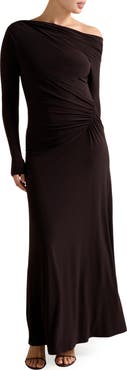 Ever New Dixie One-Shoulder Long Sleeve Ruched Maxi Dress