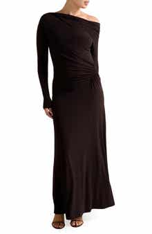 Ever New Dixie One-Shoulder Long Sleeve Ruched Maxi Dress