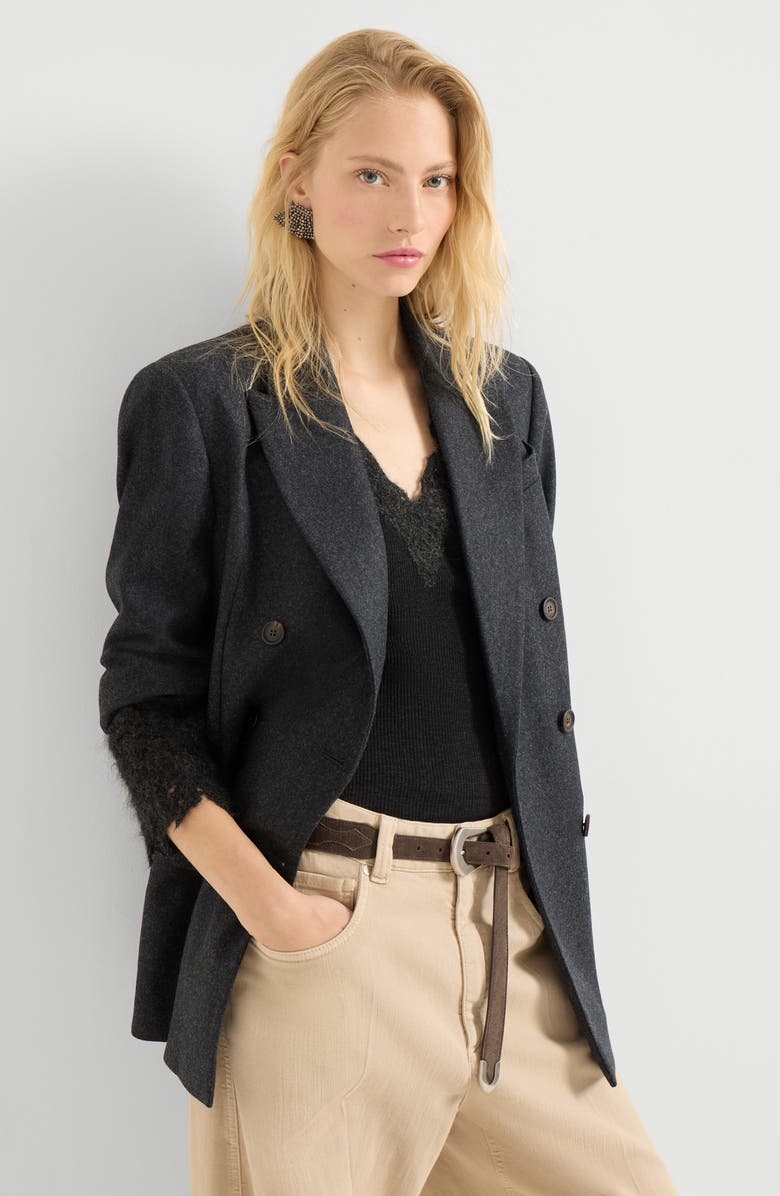 Brunello Cucinelli Blazer with wispy lace cuffs, Alternate, color, Dark Grey