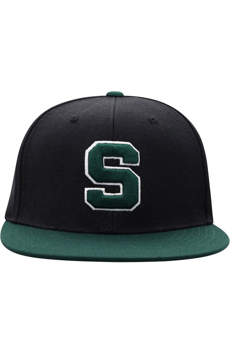 TOP OF THE WORLD Men's Top of the World Black/Green Michigan State Spartans Team Color Two-Tone Fitted Hat, Alternate, color, Black