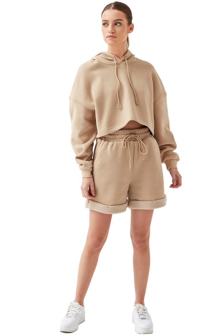 Lita Crop Oversize Hoodie, Alternate, color, CAMEL JERSEY