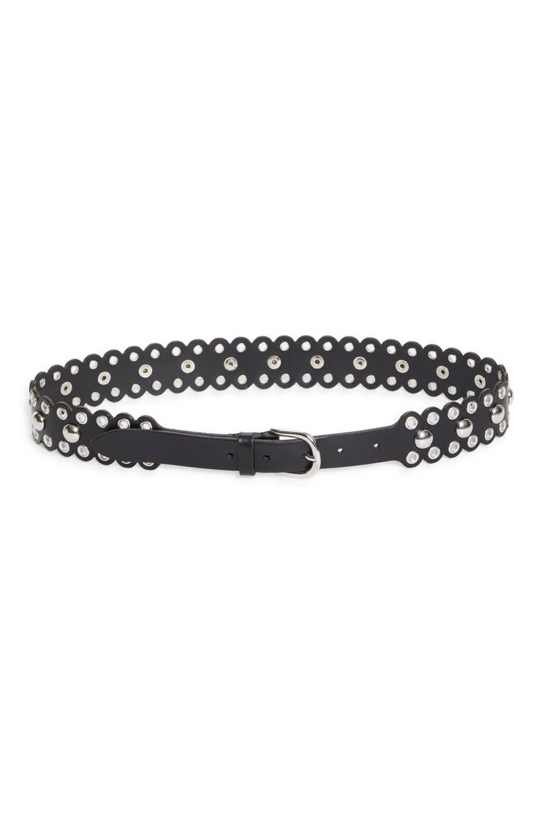 Zalla Studded Leather Belt, Main, color, BLACK/ SILVER