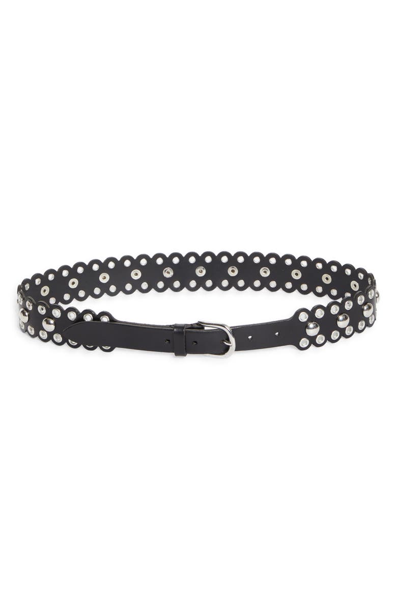 Isabel Marant Zalla Studded Leather Belt, Main, color, Black/ Silver