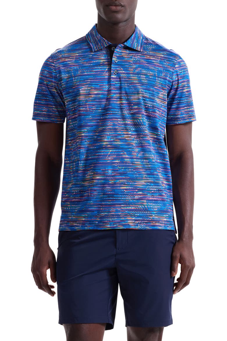 Hendrix Digital Linear Leaf Print Pima Cotton Polo, Main, color, CLASSIC BLUE