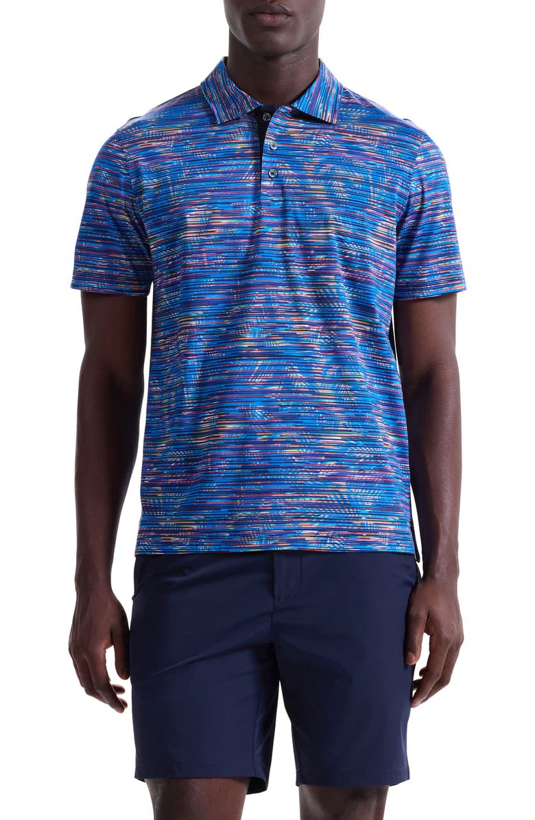 Bugatchi Hendrix Digital Linear Leaf Print Pima Cotton Polo, Main, color, Classic Blue