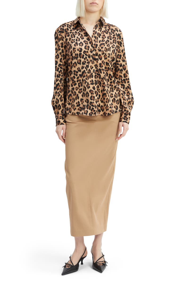 Bardot Classic Leopard Satin Button-Up Shirt, Alternate, color, Leopard