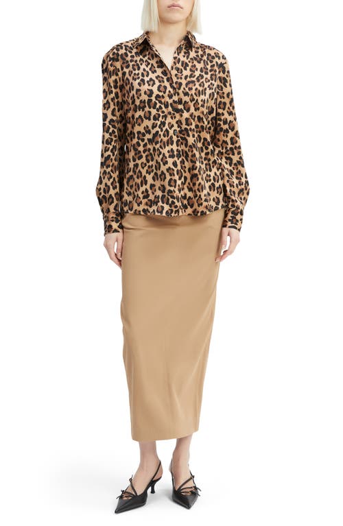 Bardot Classic Leopard Satin Button-up Shirt In Leopard