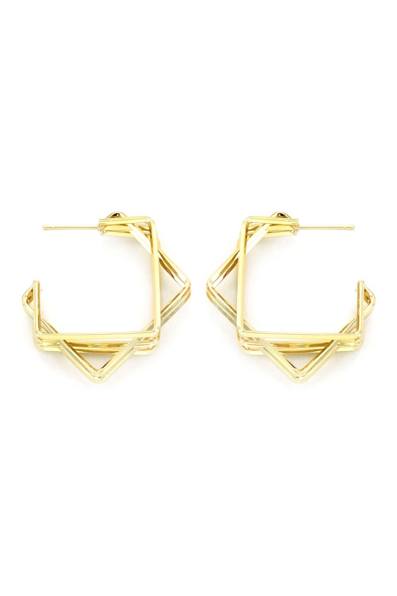 Double Square Hoop Earrings, Main, color, GOLD