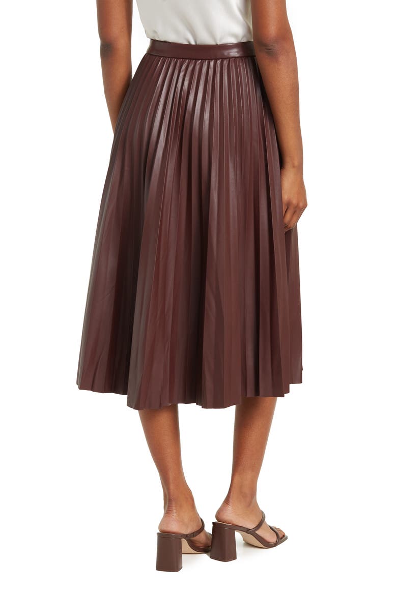 Faux Leather Pleated Midi Skirt, Alternate, color, BURGUNDY