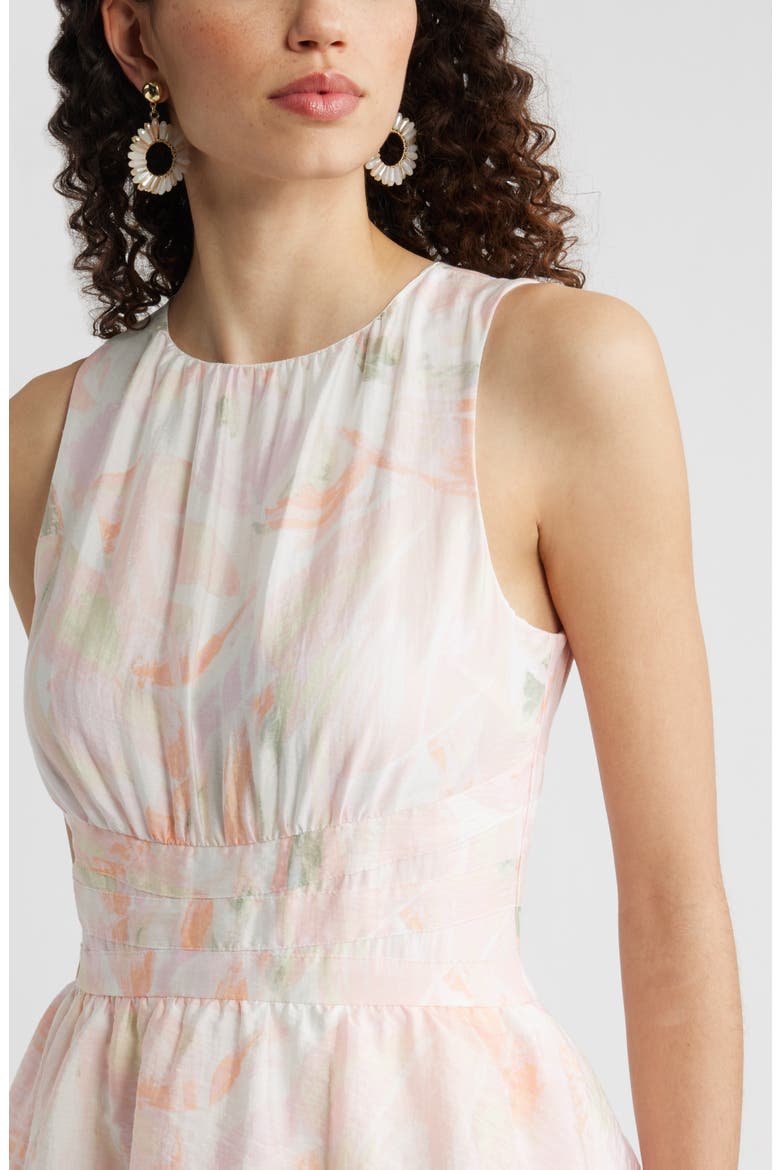 Crewneck Seamed Waist Maxi Dress, Alternate, color, WHITE JARDIN ABSTRACT