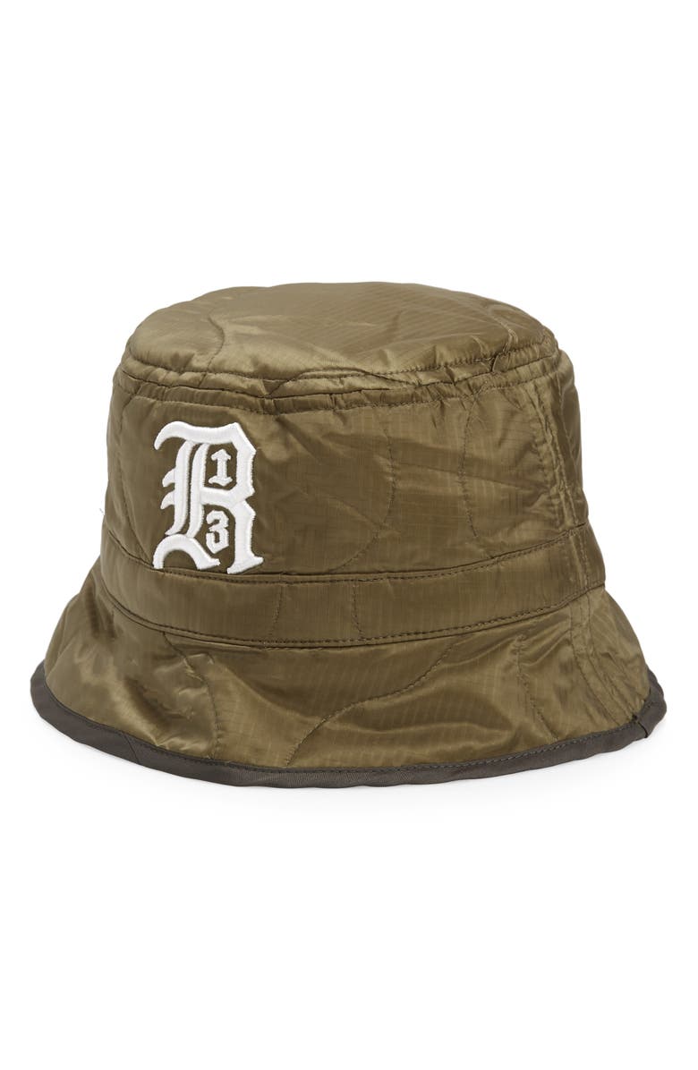 R13 Embroidered Logo Quilted Nylon Bucket Hat, Main, color, 