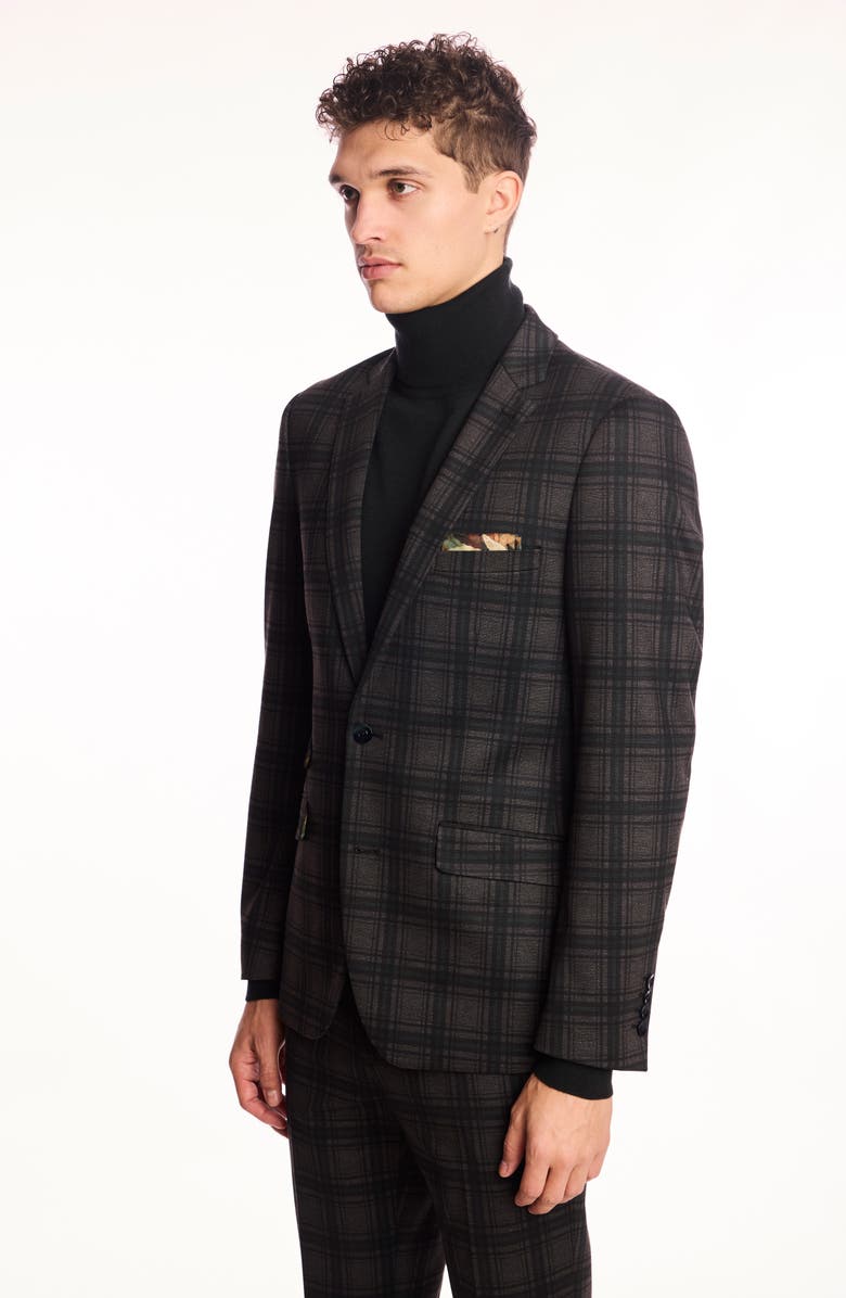 PAISLEY & GRAY Dover Slim Fit Charcoal Plaid Blazer, Alternate, color, Green Charcoal Plaid