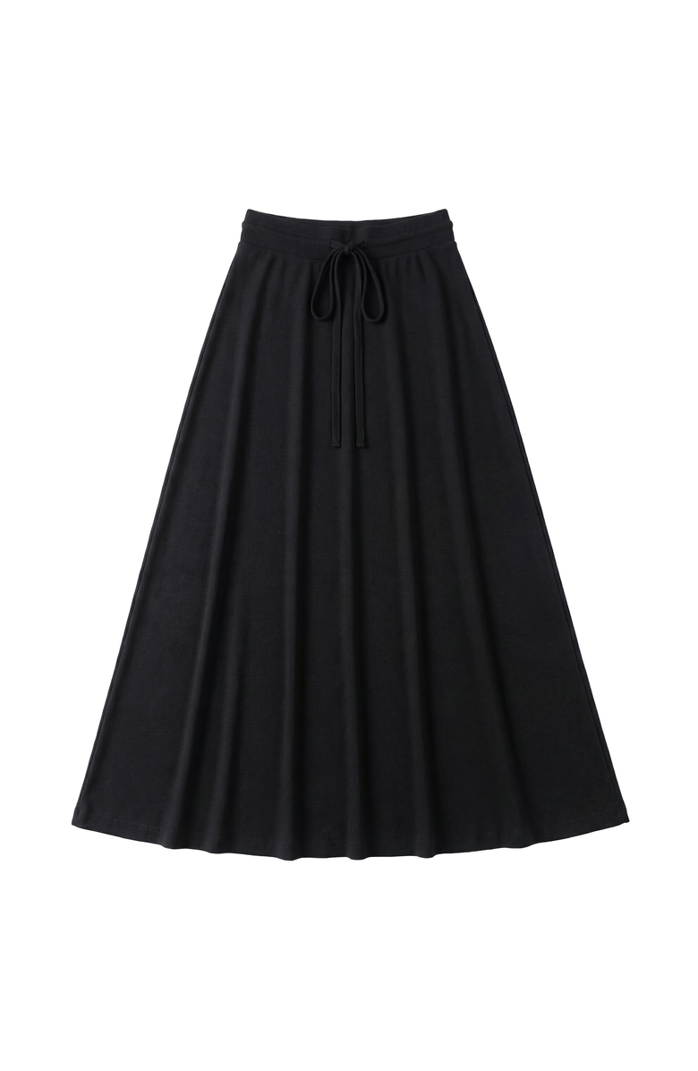 Positive Ribbed Drawstring Elastic Waist Maxi A-Line Skirt, Main, color, Black