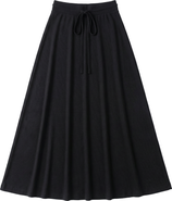 Positive Ribbed Drawstring Elastic Waist Maxi A-Line Skirt