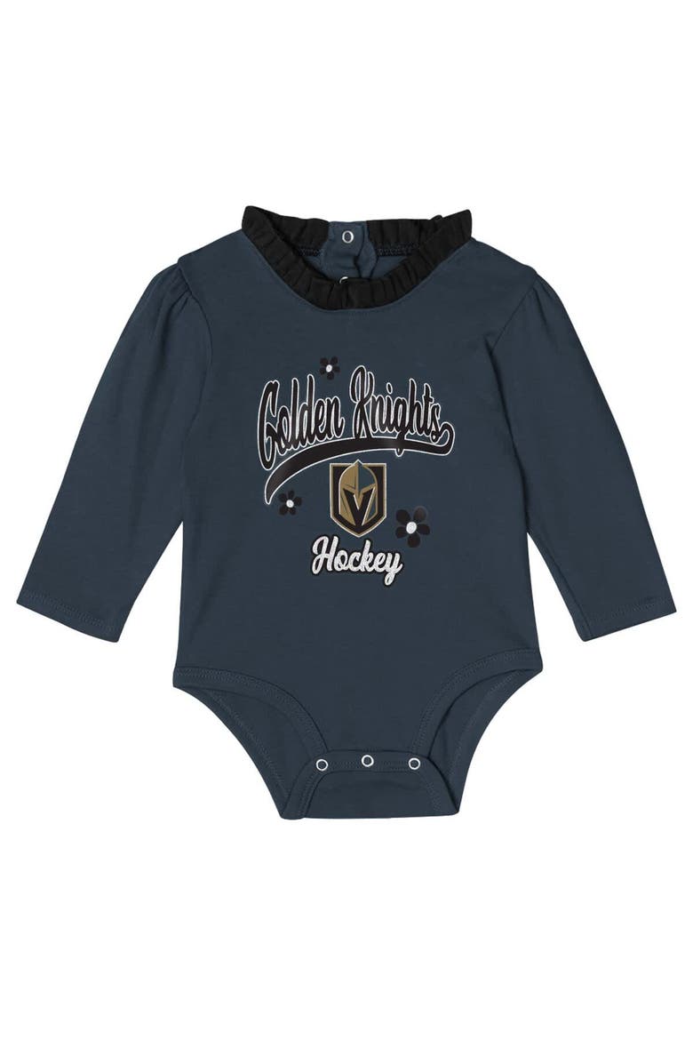 Girls Infant Vegas Golden Knights Rink Queen Long Sleeve 3-Piece Set, Alternate, color, Charcoal
