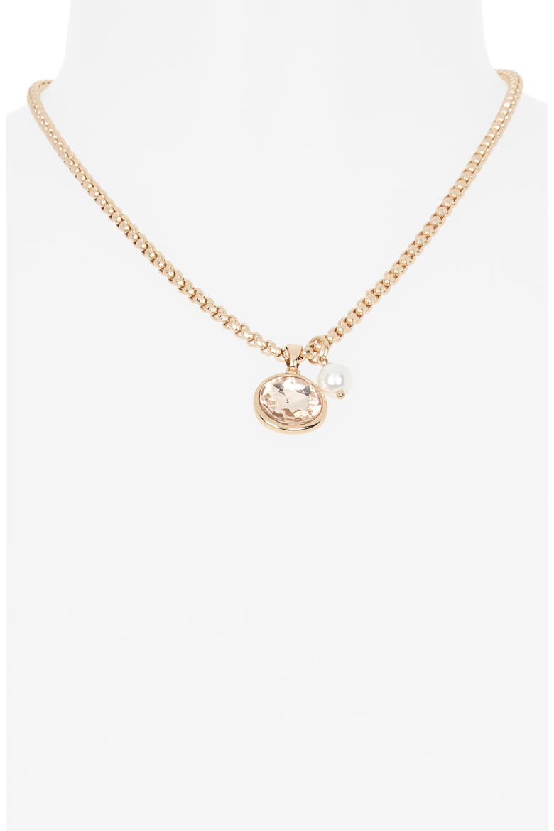 Luminous Crystal & Faux Pearl Pendant Necklace, Alternate, color, GOLD