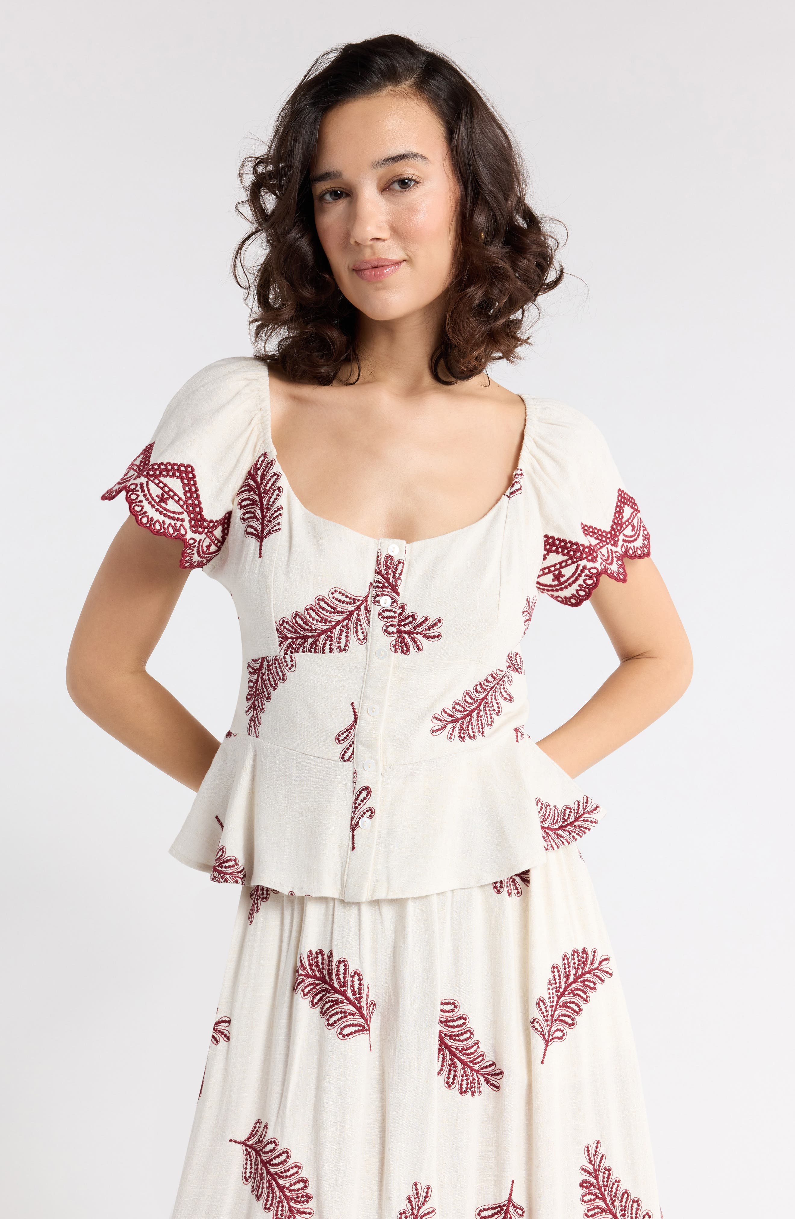 selected IVORY BURGUNDY EMBROIDERY