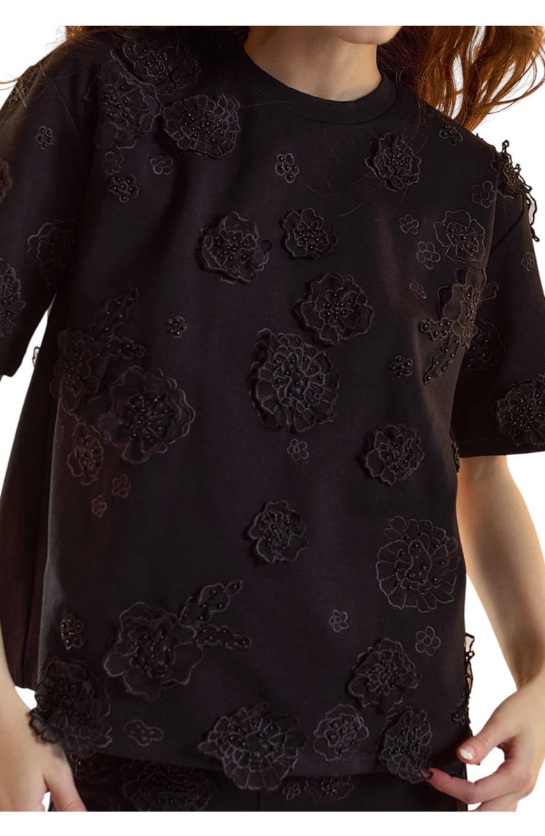 Cynthia Rowley Pop Floral Applique Top, Alternate, color, Black