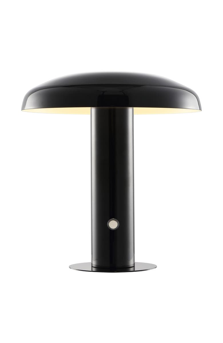 JONATHAN Y Suillius Contemporary Bohemian Rechargeable/Cordless Iron Dimmable Integrated LED Mushroom Table Lamp, Main, color, Black