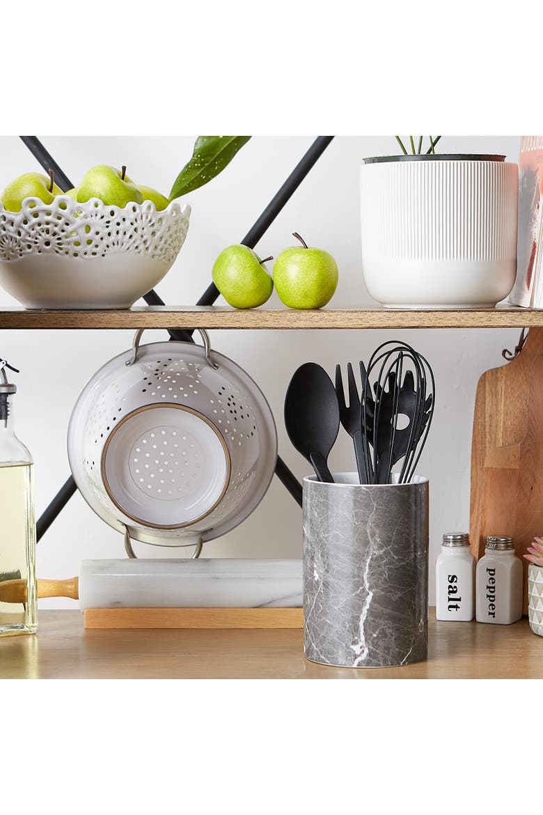 Marble Ceramic Utensil Holder, Alternate, color, Black